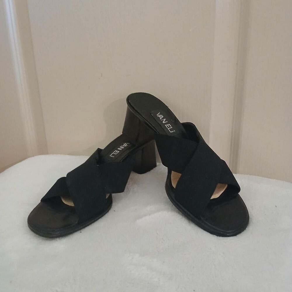 VTG Y2K 90s VANELi Criss Cross Strap Chunky Block Stacked Wooden Heel Sandals 7